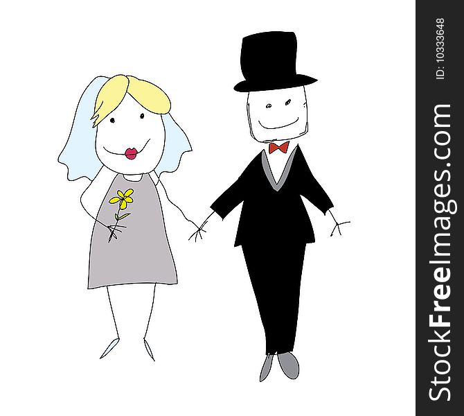 A happy couple of newly wed stick people. A happy couple of newly wed stick people.