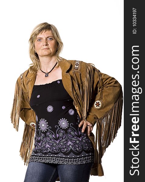 Beautiful middle aged woman with indian jacket