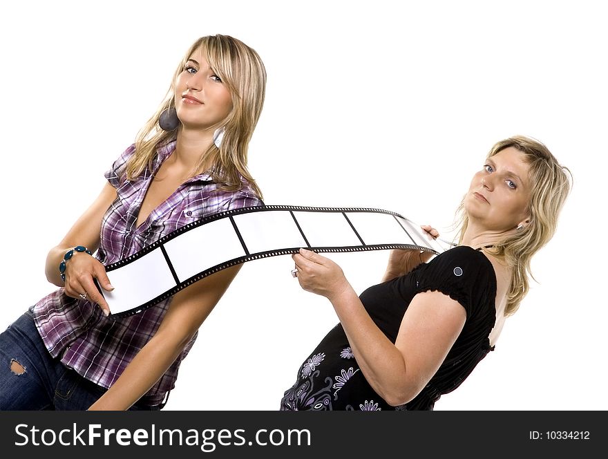 Mother And Daughter Holding Film Strip