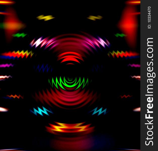 Colorful disco lights isolated on black background.