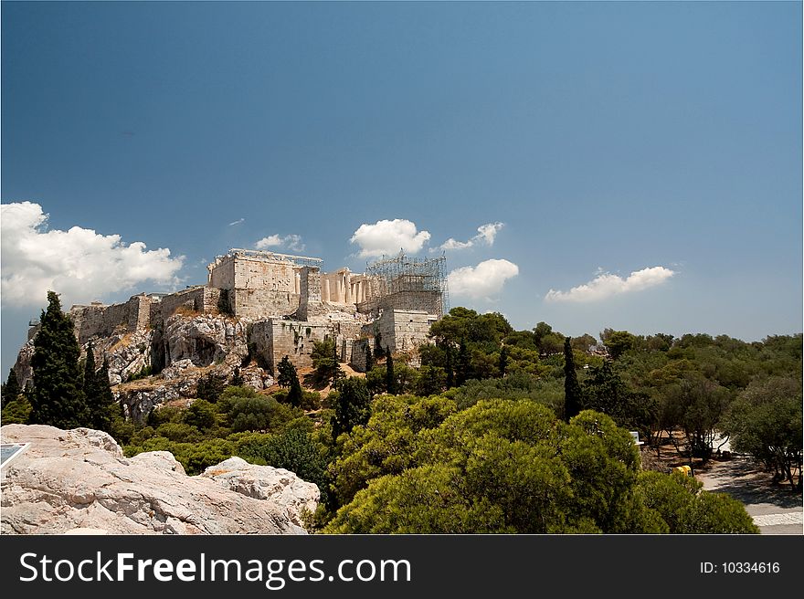 Acropolis panorama on a hot summer day.