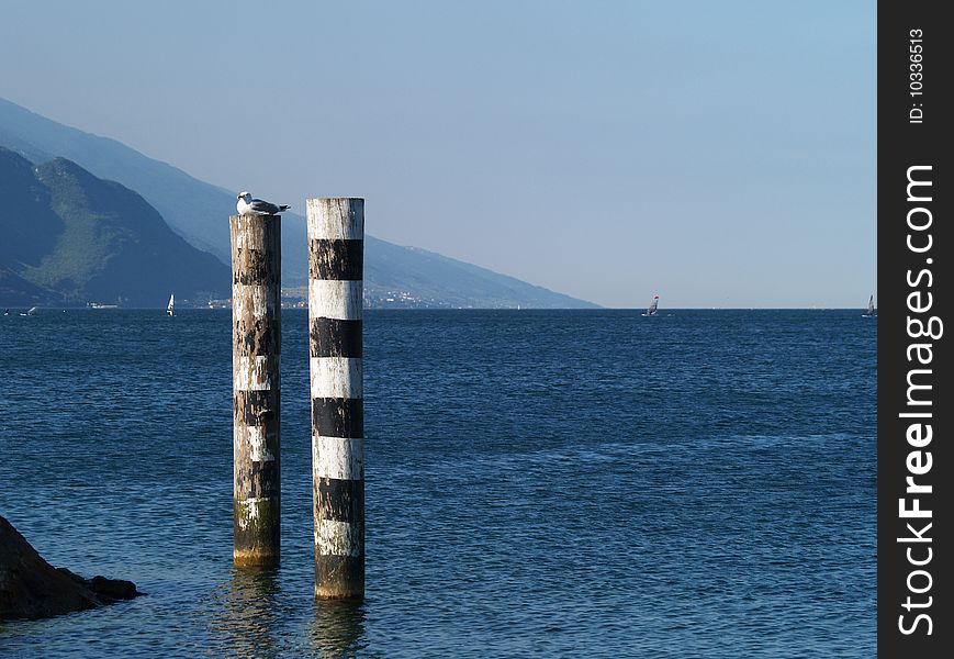 Wooden poles in Lake Ggarda, Italy