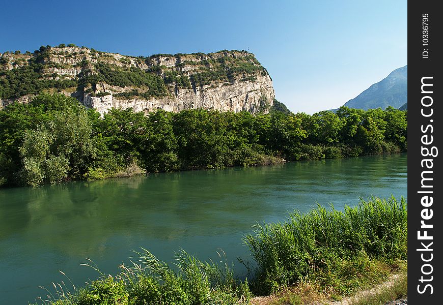 River Sarca in Torbole, Trentino, Italy. River Sarca in Torbole, Trentino, Italy