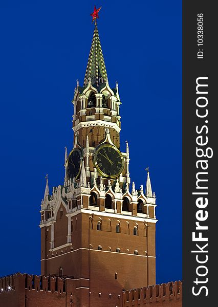 Moscow Kremlin in evening, clock tower