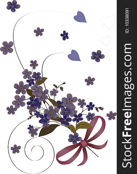 Illustration with blue flower bouquet on white background. Illustration with blue flower bouquet on white background