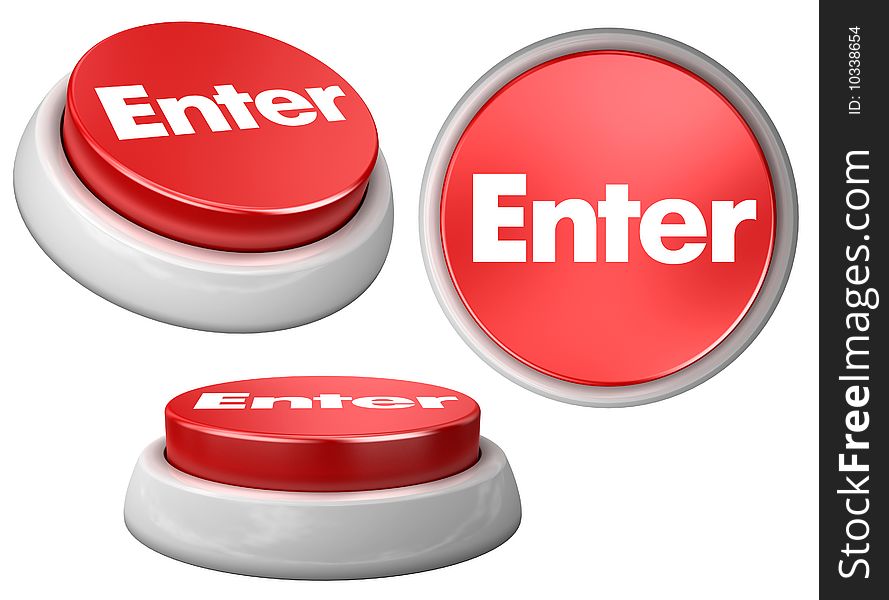 3d image of button enter. White background.