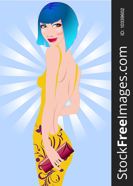 Vector illustration of beautiful woman in the disco style.