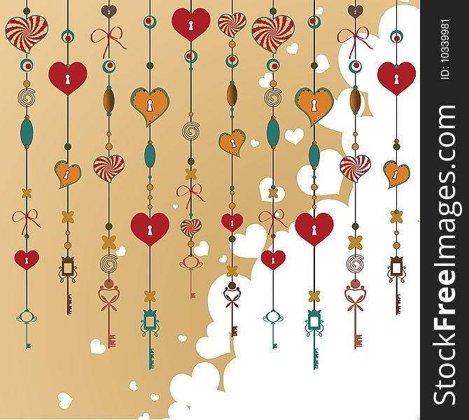 Vector Illustration of Decorative Wind Chimes with fanky heart shapes design