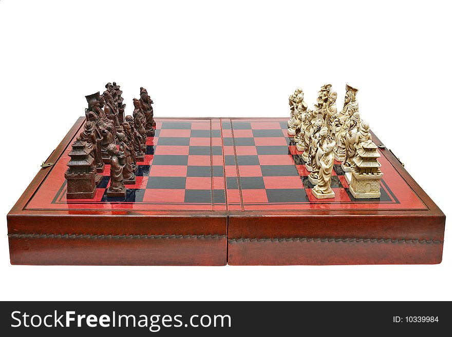 Figured chess are photographed on the white