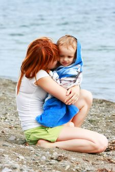 Mother And Son On Beach Royalty Free Stock Image Mother And Son On Beach Royalty Free Stock Image