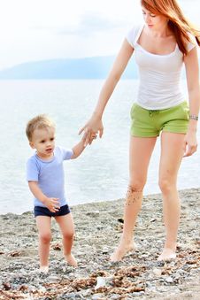 Mother And Son On Beach Stock Photography Mother And Son On Beach Stock Photography