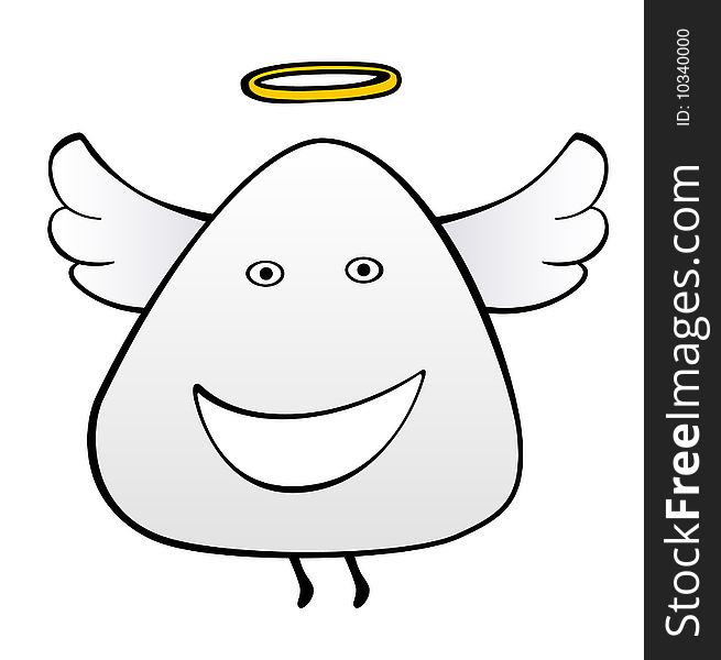 The happy angel flies in the sky with a nimbus over a head