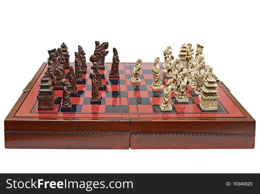 Figured chess are photographed on the white