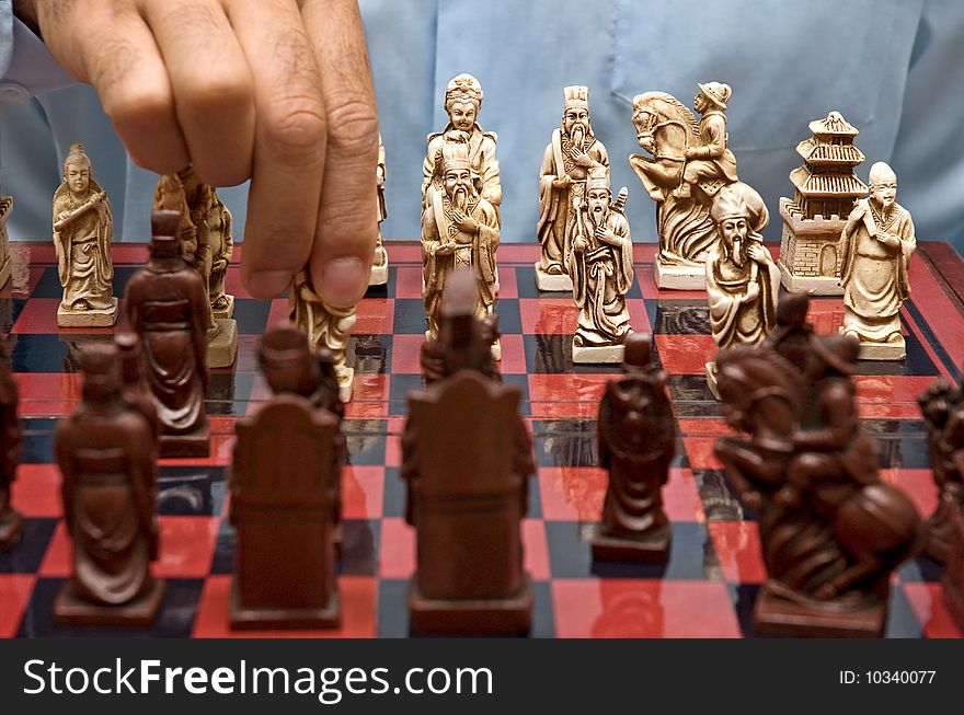 Game in a chess is  photographed close-up