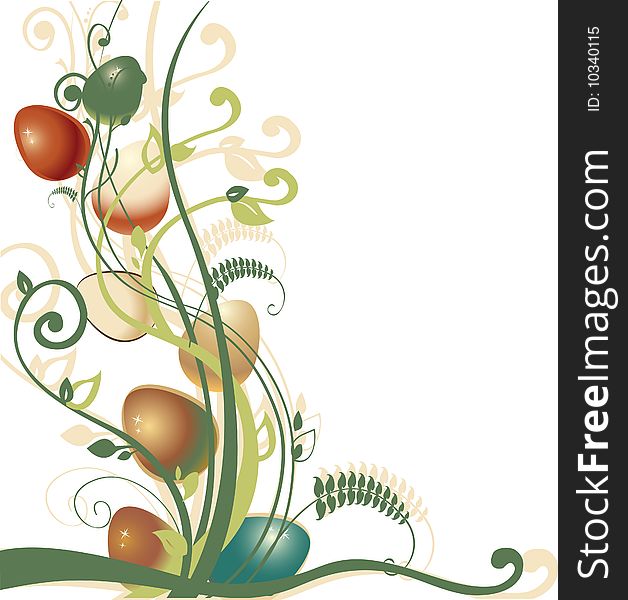 Vector Illustration of beautiful floral background decorated with Easter Eggs.
