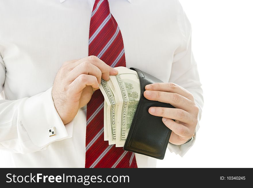 Business men with many banknotes on his wallet