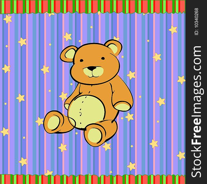 Cartoon vector illustration of Cute little teddy bear on the retro striped background