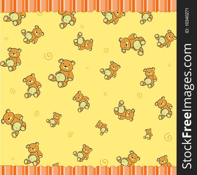 Cartoon vector illustration of retro funky background with Cute little teddy bears