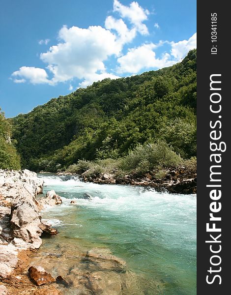 Beautiful colour of stream Neretva river in Bosnian mountains, Bosnia and Herzegovina