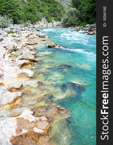 Beautiful colour of stream Neretva river   in Bosnian mountains, Bosnia and Herzegovina