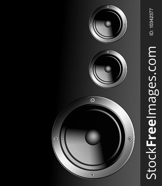 Black speakers with light effects. Sound illustration