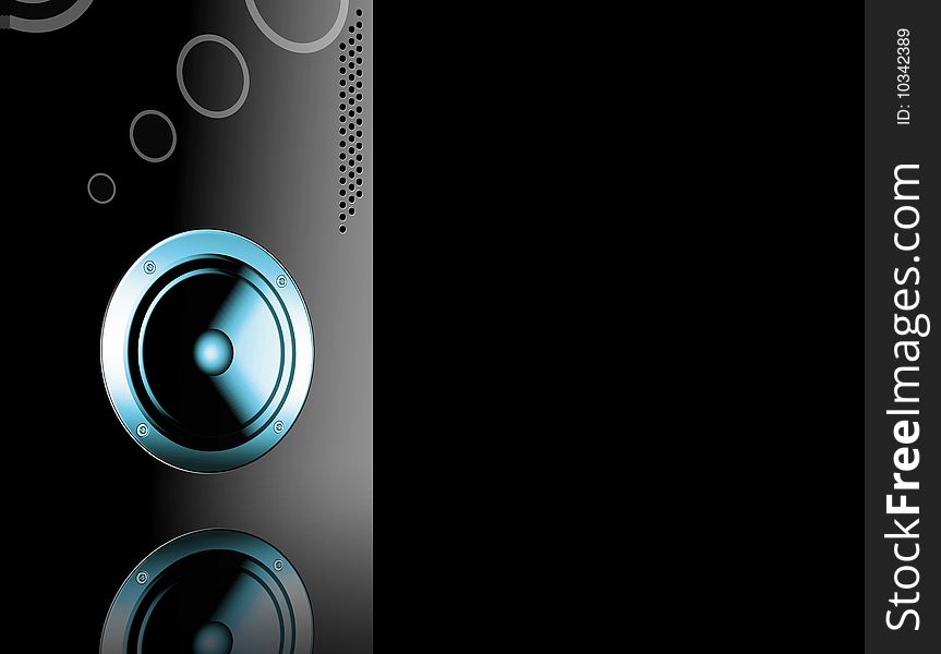 Blue speaker over black background with reflection