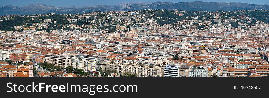 A panoramic image of the northern end of the city of Nice, France. A panoramic image of the northern end of the city of Nice, France.