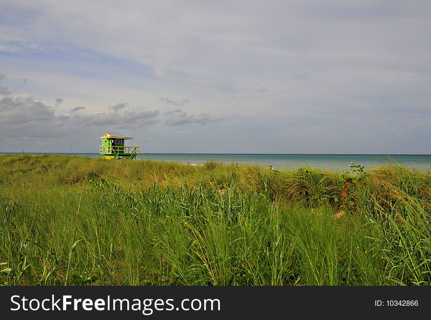 Lifeguard at south beach, miami, with ocean view