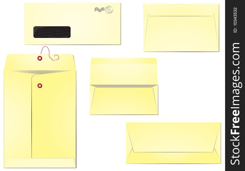 Five different types of envelopes for business correspondence and mailing. Layers clearly organised so the editing is simplified. EPS 8, radial gradients used. Five different types of envelopes for business correspondence and mailing. Layers clearly organised so the editing is simplified. EPS 8, radial gradients used.