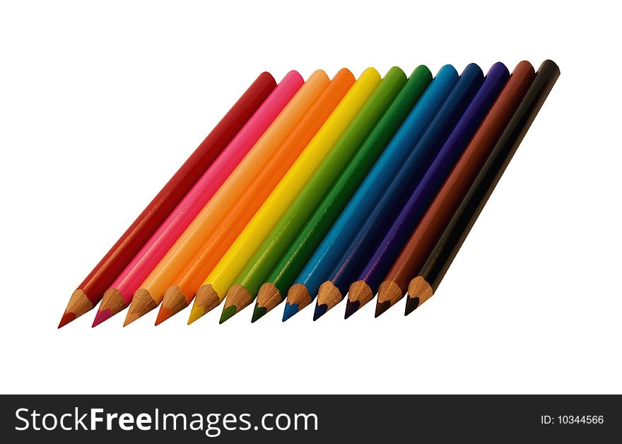 Photo of coloured pencils isolated over white background