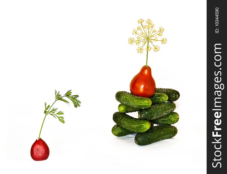 Cucumber tower with tomato cupola and flag