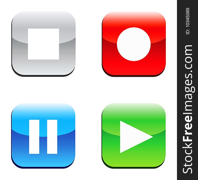 Square Colorful Buttons With Playback Icon