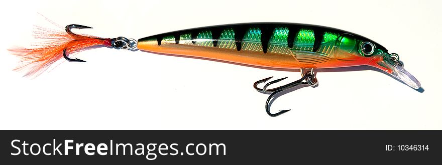 Here a closeup of a fishing lure. Here a closeup of a fishing lure