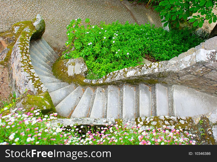 Garden stone stairs in Quinta da Regaleira, Sintra - Portugal.