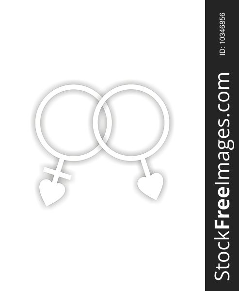 Interlinked male and female white symbol on white background. Interlinked male and female white symbol on white background.