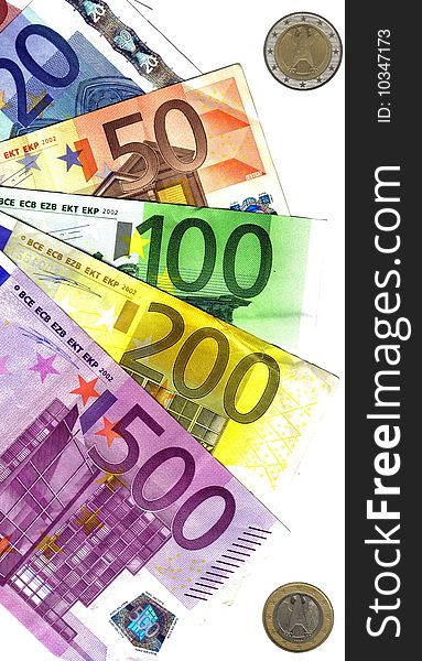 Euro,  detail coins and banknotes. Euro,  detail coins and banknotes