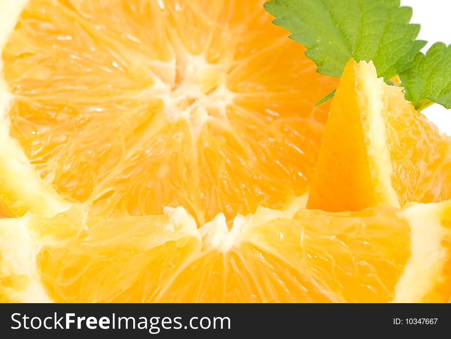 Fresh juicy orange halves isolated on white