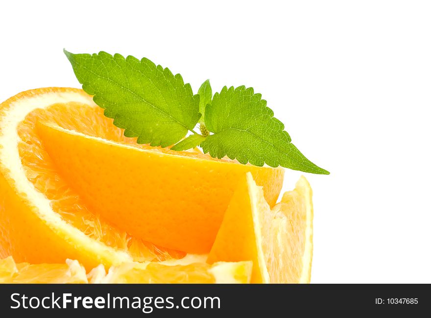 Fresh juicy orange halves isolated on white