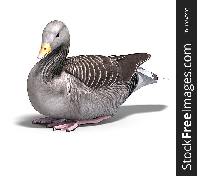 3D rendering of a grey goose with clipping path and shadow over white