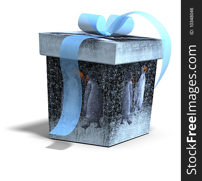 A colorful giftbox with a bow. 3D render with clipping path and shadow over white