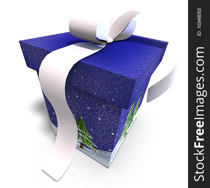 A colorful giftbox with a bow. 3D render with clipping path and shadow over white