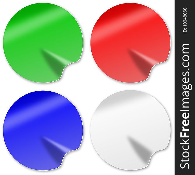 Illustration of Red ,green, blue, and white circular sticky labels isolated on white background. Illustration of Red ,green, blue, and white circular sticky labels isolated on white background