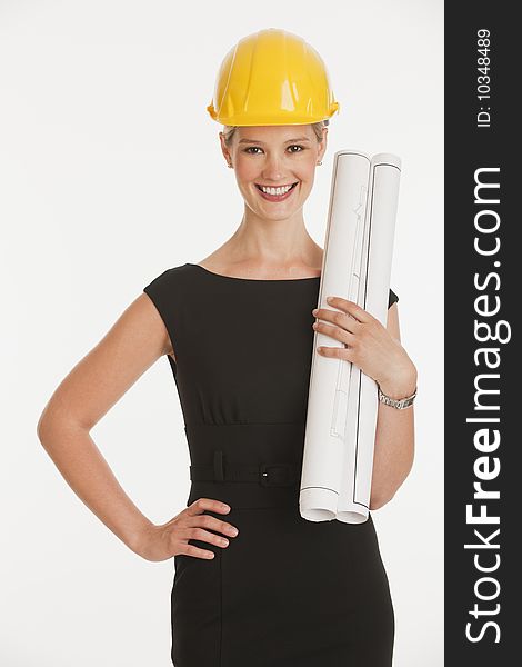 Female Architect Holding Blueprints