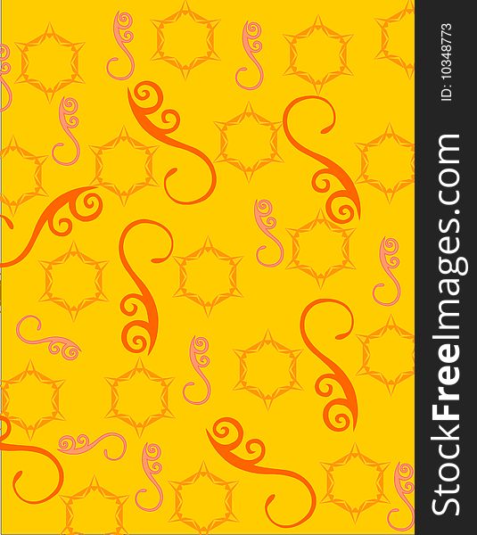 Yellow background with scroll and pattern. Yellow background with scroll and pattern