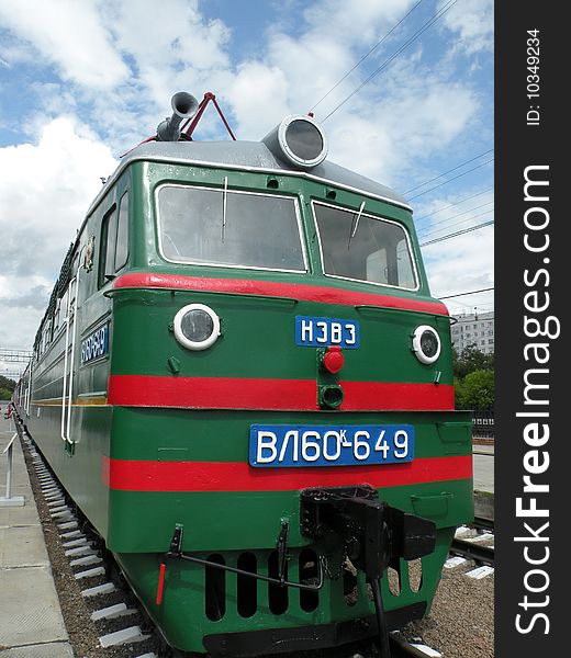 Electric locomotive in museum of rail transport, Novosibirsk.