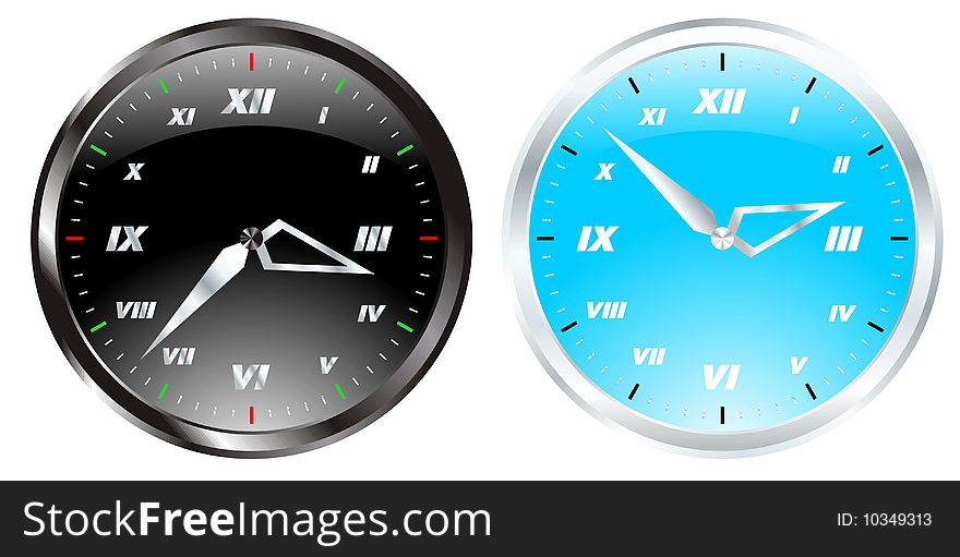 Steel clock silver set vector. Steel clock silver set vector