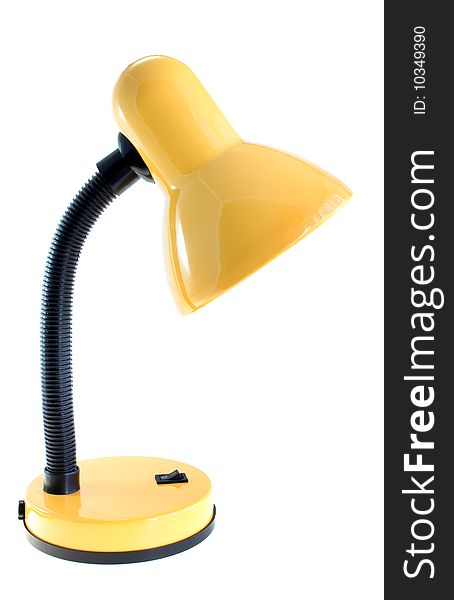 Yellow desk lamp on a white background, it is isolated.