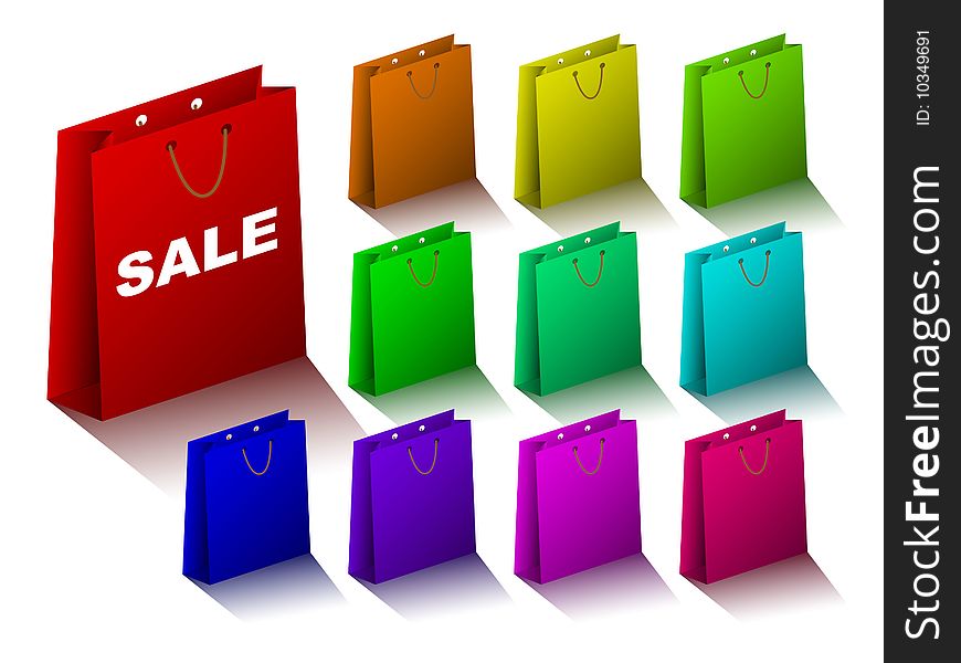 Set of shopping bags in various colours. Available in jpeg and eps8 formats.