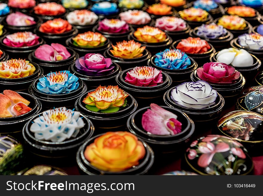 Hand carved colorful soaps for sale in Phuket, Thailand. Hand carved colorful soaps for sale in Phuket, Thailand