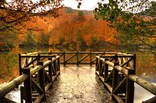 Wooden Pier, Autumn In Lake Stock Image